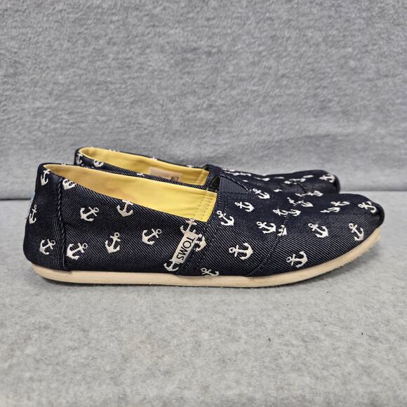 Toms Alpargata Navy Blue Anchor Print Flats Size 8.5 - Picture 1 of 8